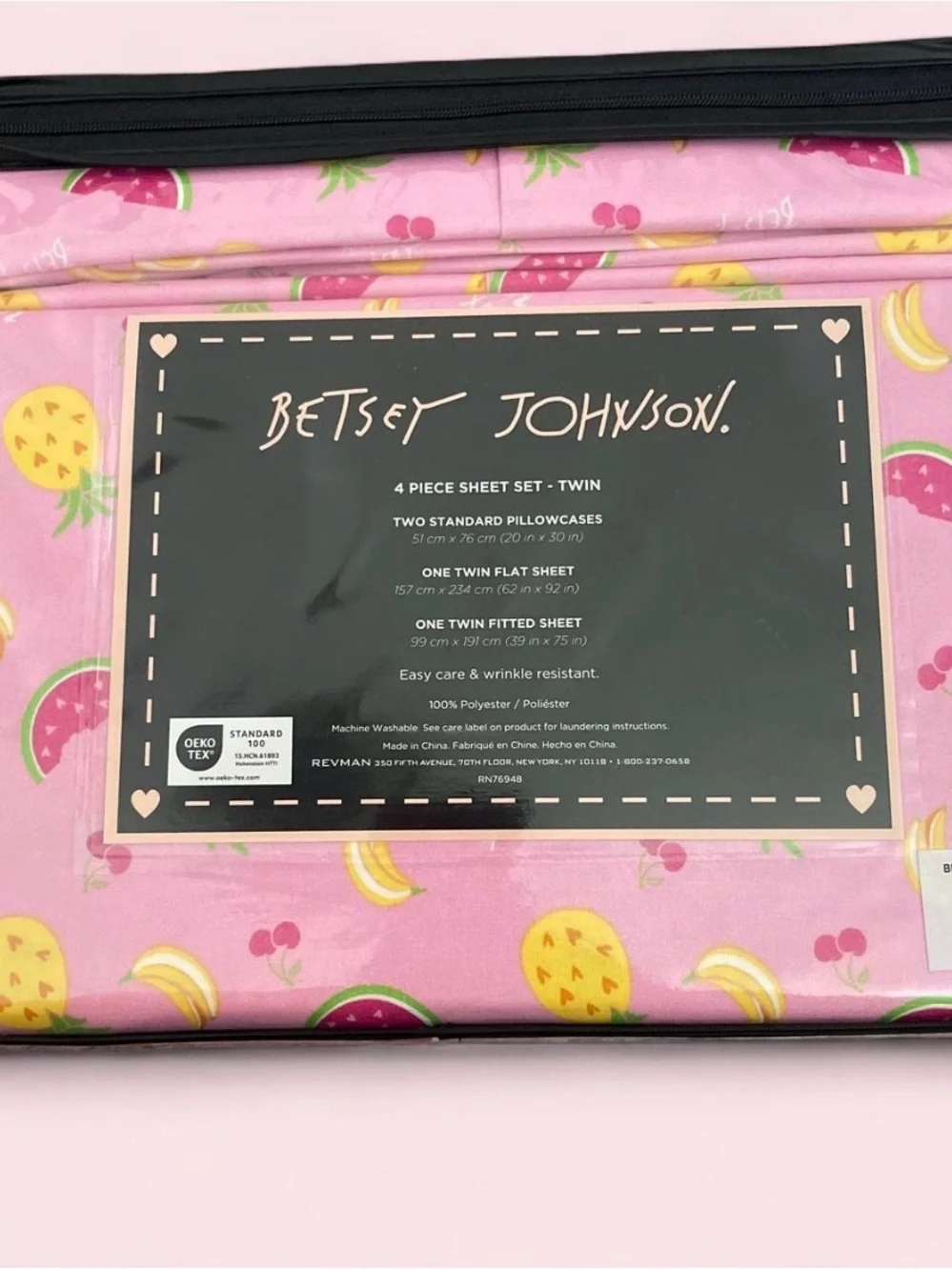 Betsey Johnson Pink Fruit Print 4-Piece Twin Sheet Set